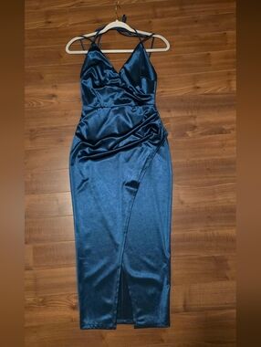 Satin Navy Blue Midi Dress – Windsor